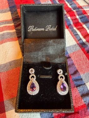 NEW Gold Coast Platinum Plated Purple Teardrop Dangle Earrings